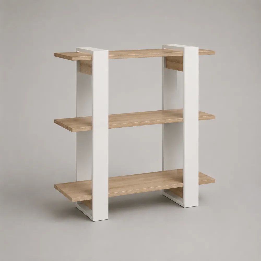 Rechteckiges Bücherregal mit 3 Ablagen aus melaminharzbeschichteter Spanplatte, Weiß/Eichefarben, 120 × 30 × 120 cm