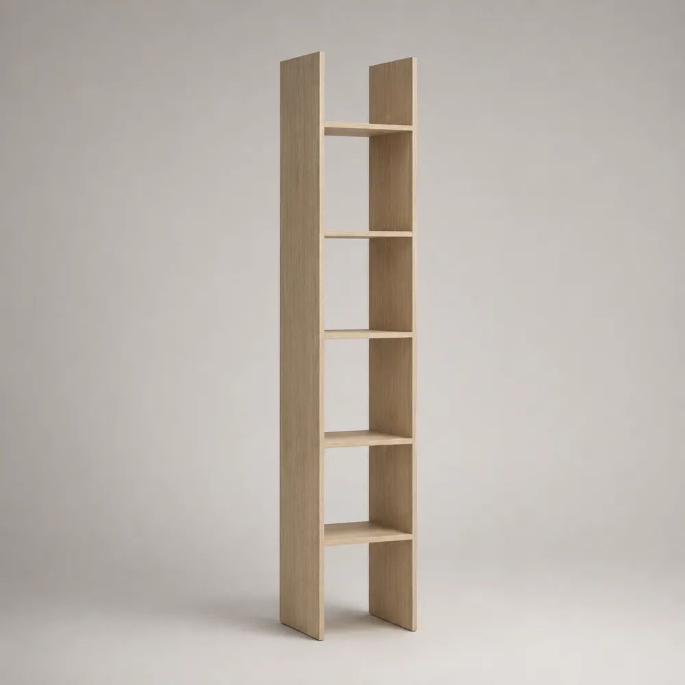 Bücherregal Standregal aus melaminbeschichteter Spanplatte mit 6 Fächern, Eiche hell, 30 × 180 × 24 cm (B × H × T)