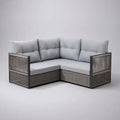 Gartenecksofa 2-teilig aus PE-Rattan und pulverbeschichtetem Stahl mit 6 Polyesterkissen, L-Form, Hellgrau/Grau/Anthrazit, 190 × 190 × 78 cm