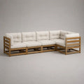 Garten-Ecksofa 4-Sitzer, 4-teilig, aus massivem Akazienholz mit Polyesterpolstern, L-Form, Naturbraun/Cremeweiß, ca. 260 × 140 × 75 cm
