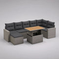4-teiliges Gartenlounge-Set aus PE-Rattan und Akazienholz mit Ecksofa 238 × 180 × 86 cm, Tisch 120 × 70 × 68 cm und 2 Hockern, Grau/Anthrazit/Naturbraun