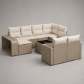 Gartenlounge-Set 8-teilig, 7-Sitzer mit rechteckigem Tisch und Hocker, Beige/Creme/Schwarz, 290 × 230 × 70 cm, PE-Rattan, Stahl und Polyester
