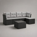 5-teiliges Gartensofa-Set aus PE-Polyrattan, Stahl und Polyester, L-Form, Schwarz/Grau, 245 x 130 x 74 cm, Tisch 60 x 60 x 42 cm