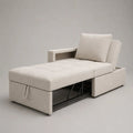 Schlafsessel mit Ausziehfunktion, Stoffbezug und Metallgestell, Beige/Schwarz, 94 × 92 × 84 cm, ausgezogen 94 × 190 × 84 cm