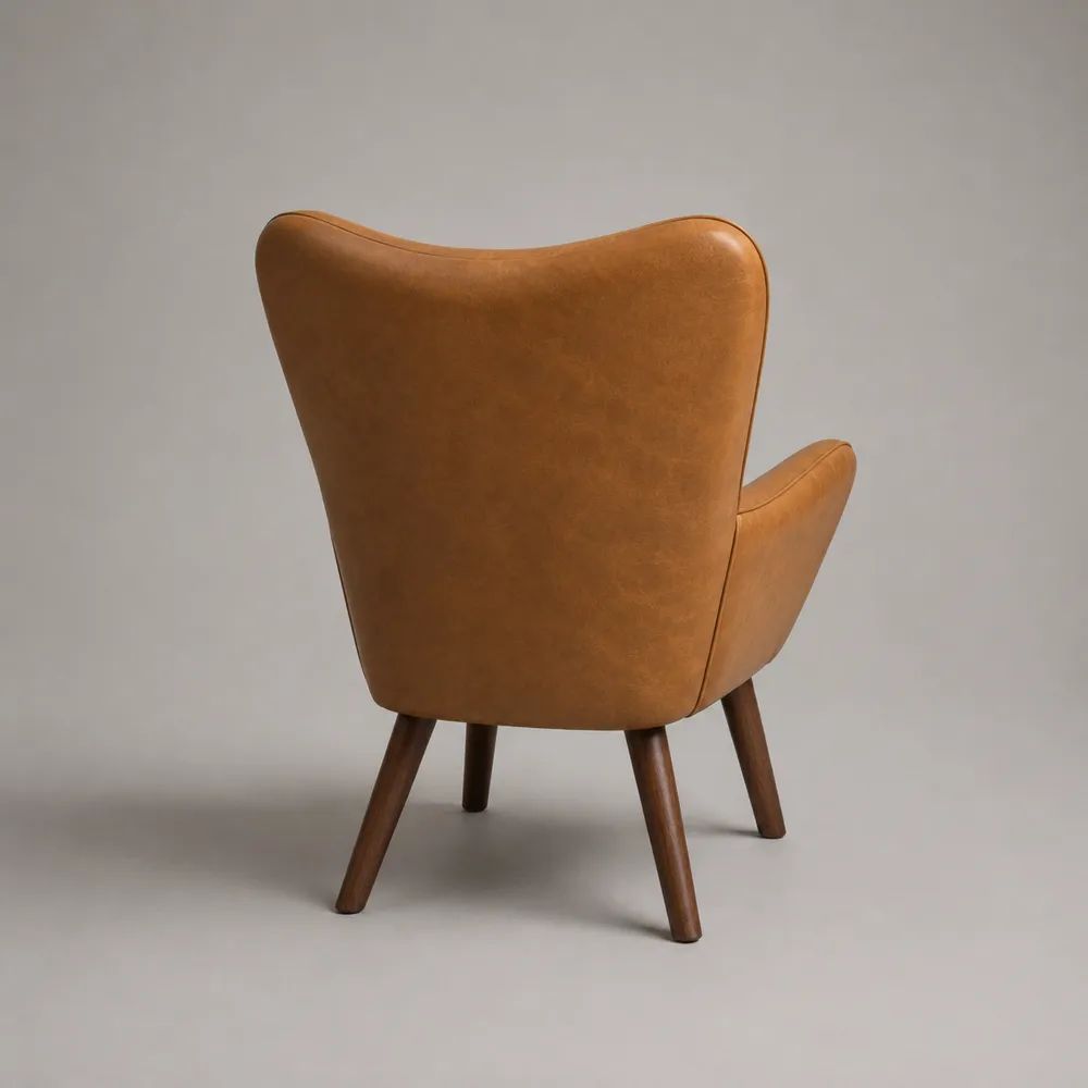 Ohrensessel mit Polyester-Mikrofaserbezug und Massivholzbeinen, Cognacbraun/Dunkelbraun, 76 x 82 x 101 cm