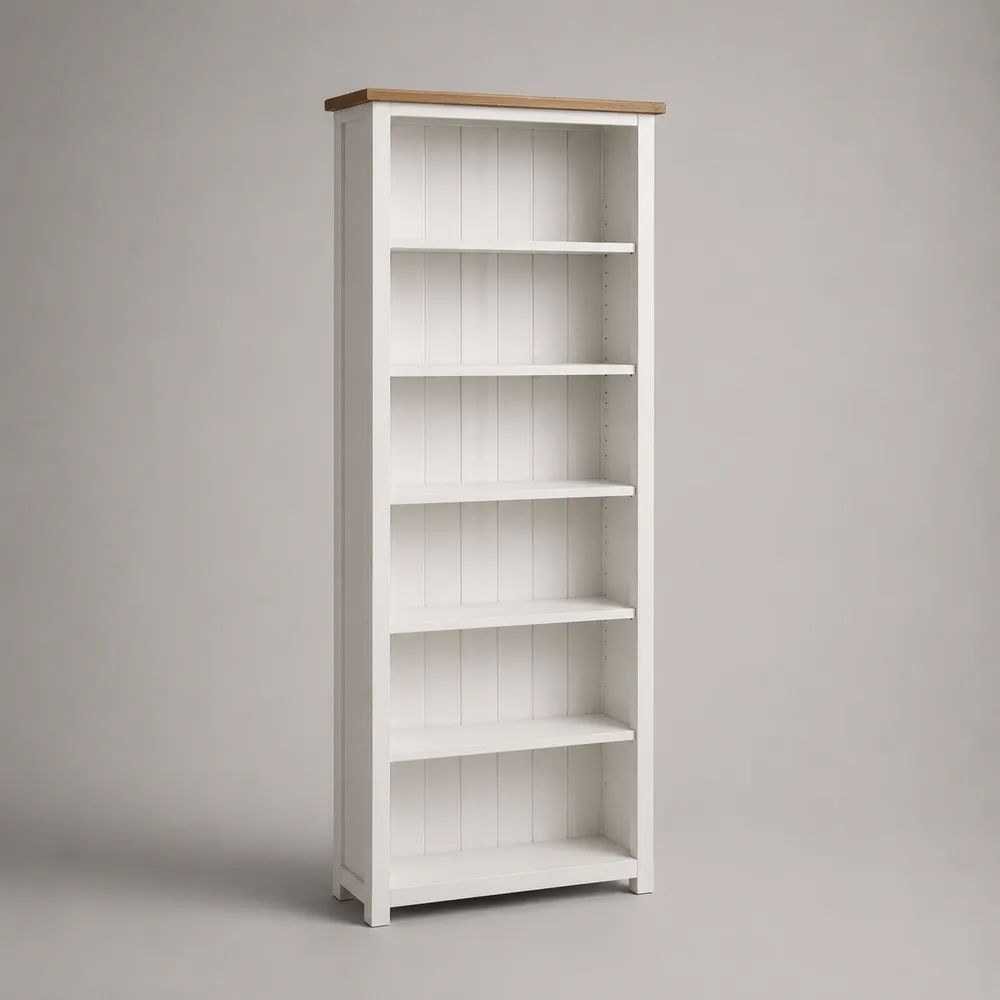 Bücherregal aus MDF und HDF mit 6 offenen Fächern, Weiß/Eiche, 70 × 32 × 190 cm