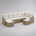 8-teilige Gartensofa-Sitzgruppe aus PE-Polyrattan und Stahl mit Hocker, U-Form, Hellbraun/Creme, ca. 300 x 220 x 80 cm