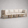 Modulares 4-Sitzer-Gartensofa aus massivem Bambus mit Polyesterpolstern, Beige/Natur, 280 × 80 × 78 cm