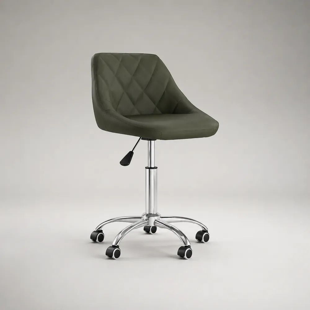 Bürostuhl Drehstuhl mit Schalensitz, höhenverstellbar, Kunstleder und Metall, Olivgrün, 58 × 58 × 74–86 cm