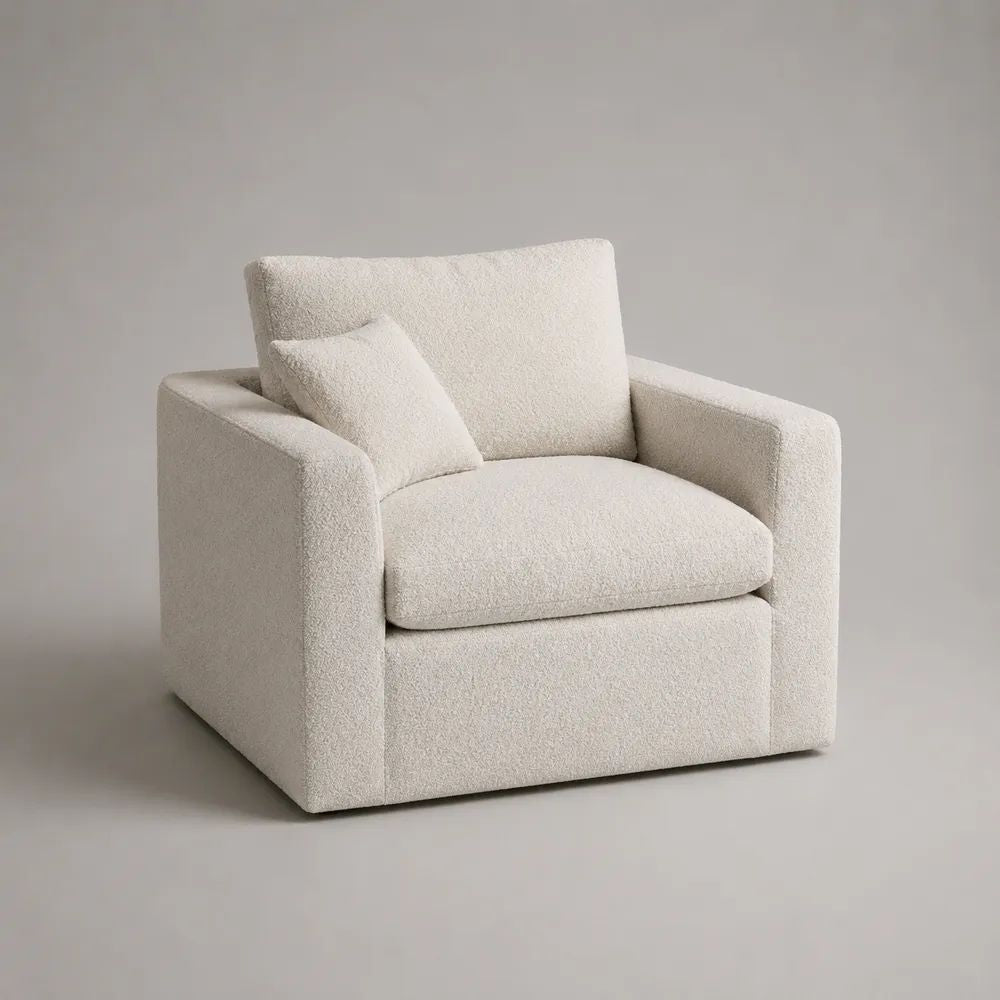 Eckiger Loungesessel aus Stoff mit Zierkissen, Cremeweiß, 98 × 92 × 84 cm