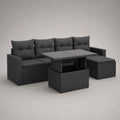 4-teiliges Gartenmöbel-Set aus PE-Rattan und Stahl in Schwarz/Anthrazit, 4-Sitzer-Sofa 232 x 70 x 73 cm, Tisch 130 x 70 x 68 cm und 2 Hocker 65 x 65 x 41 cm