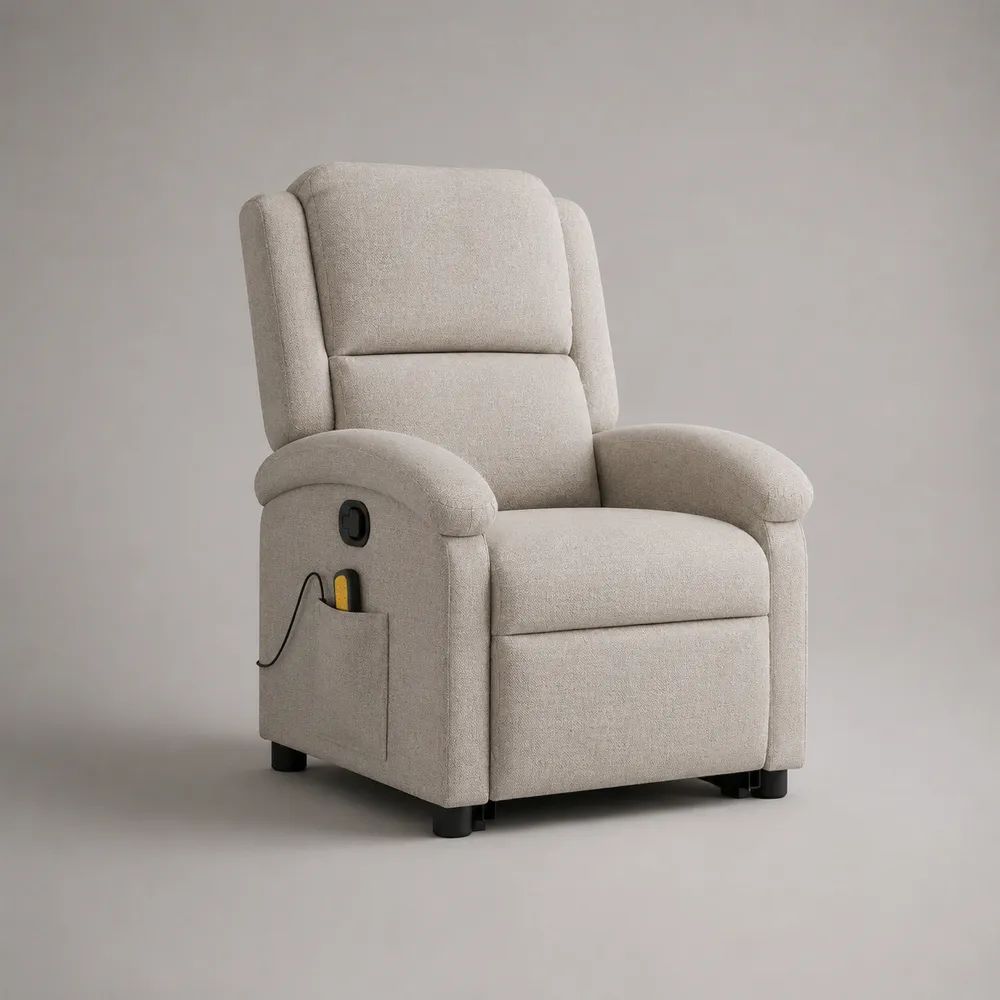 Elektrischer Relaxsessel mit hoher Rückenlehne und Bouclébezug, Beige/Schwarz, 90 × 95 × 105 cm