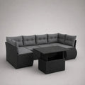 L-förmiges Garten-Lounge-Set aus PE-Rattan mit Polstern und Stauraumtisch, Schwarz/Dunkelgrau, 240 × 180 × 75 cm