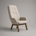 Wohnzimmersessel mit hoher Rückenlehne aus Polyester-Bouclé und Massivholz, Creme/Braun, 73 × 82 × 103 cm