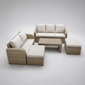 Garten-Loungeset 5-teilig aus PE-Rattan, Beige/Creme, mit 3-Sitzer 205 × 75 × 80 cm