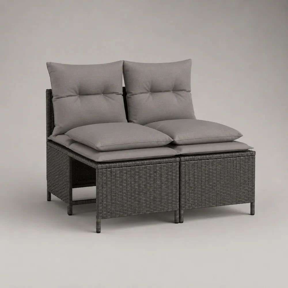 2-teiliges Gartensofa aus PE-Rattan und Stahl mit Kissen, Grau/Dunkelgrau, 132 × 68 × 85 cm