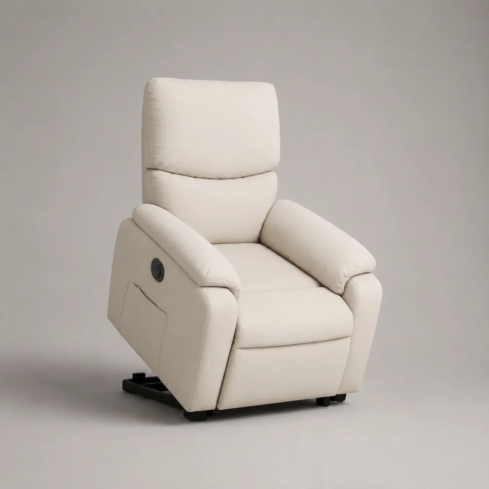 Elektrischer Relaxsessel und Fernsehsessel mit Liegefunktion aus PU-Leder, Creme, 78 × 92 × 105 cm
