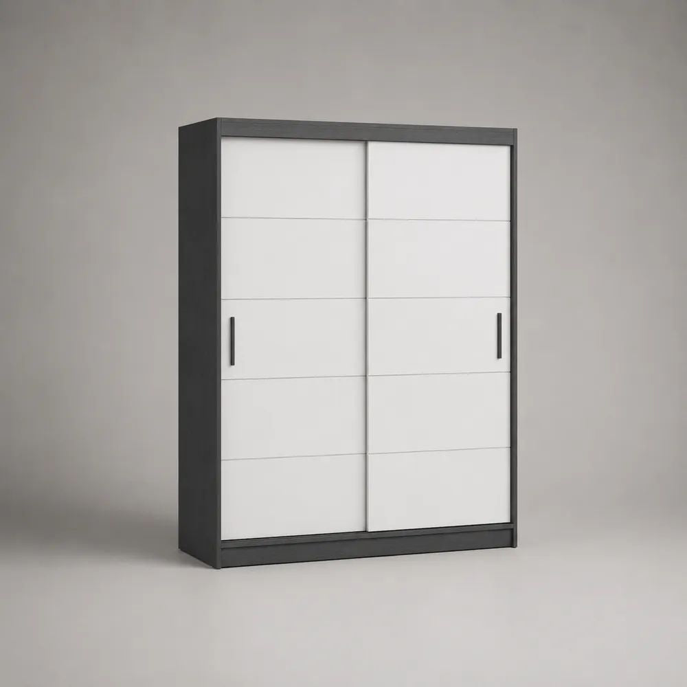 Kleiderschrank aus Holz mit 2 Schiebetüren, Anthrazit/Weiß, 120 × 60 × 200 cm