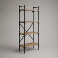 Bücherregal mit 4 Ablagen aus Stahl und Spanplatte, Naturfarben/Schwarz, 80 × 35 × 180 cm