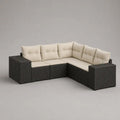 6-teiliges modulares Gartensofa für 6 Personen, Ecksofa aus PE-Rattan und Metall, Anthrazit/Beige, 270 x 210 x 72 cm