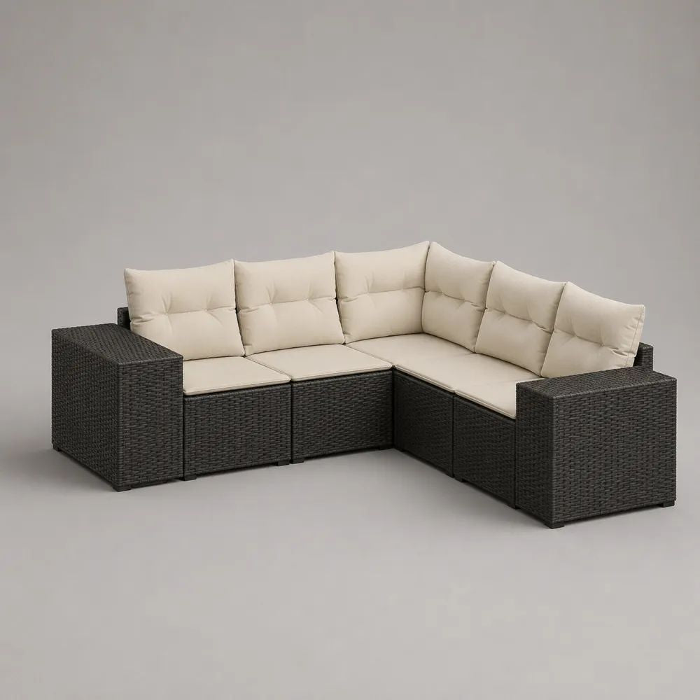 6-teiliges modulares Gartensofa für 6 Personen, Ecksofa aus PE-Rattan und Metall, Anthrazit/Beige, 270 x 210 x 72 cm