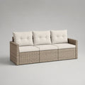 Gartensofa 3-Sitzer aus PE-Rattan mit Stahlrahmen und Polyesterkissen, Beige/Cremeweiß, 190 × 70 × 75 cm